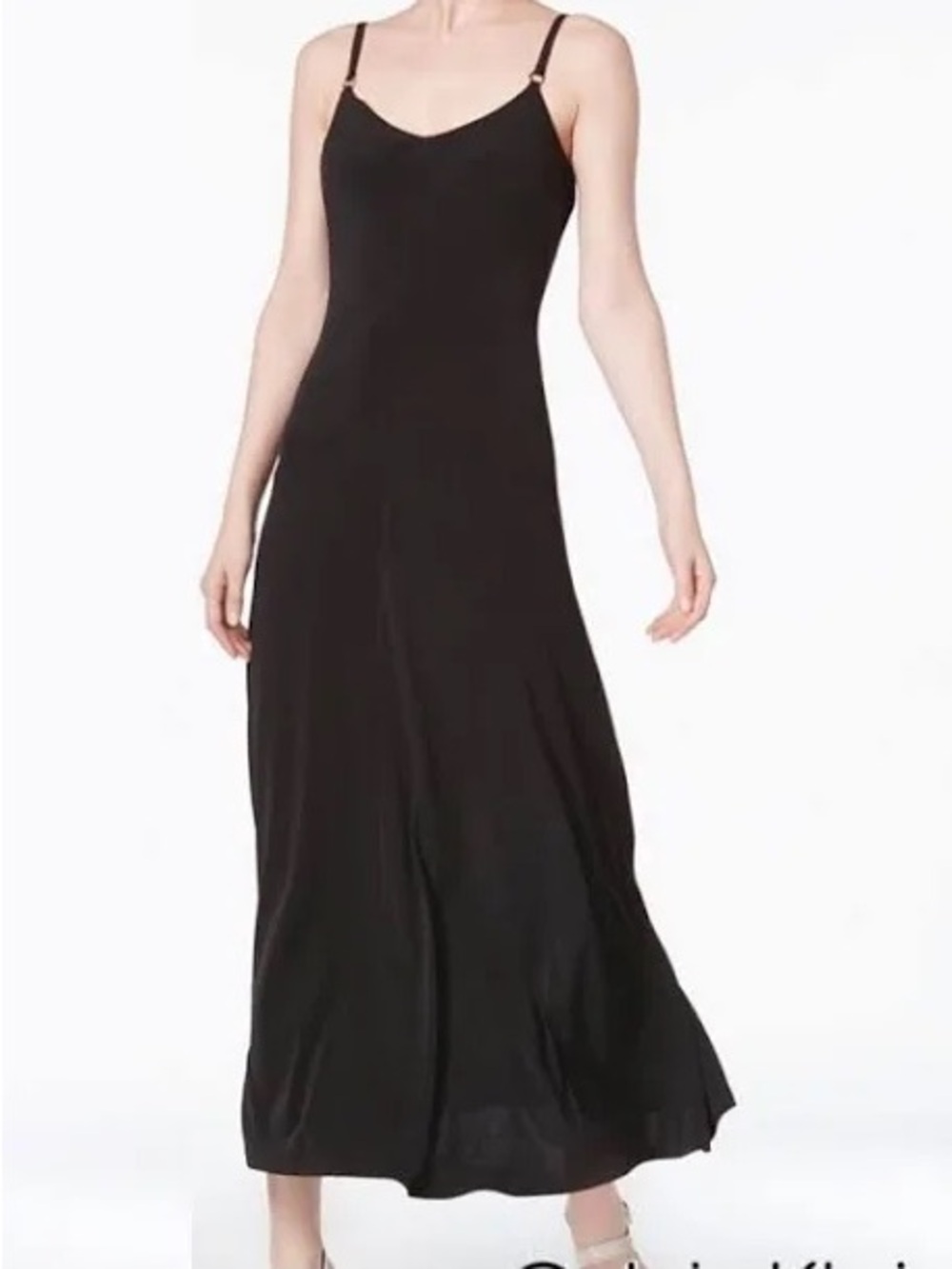 Black Slip Maxi Dress with Adjustable Straps - CALVIN KLEIN